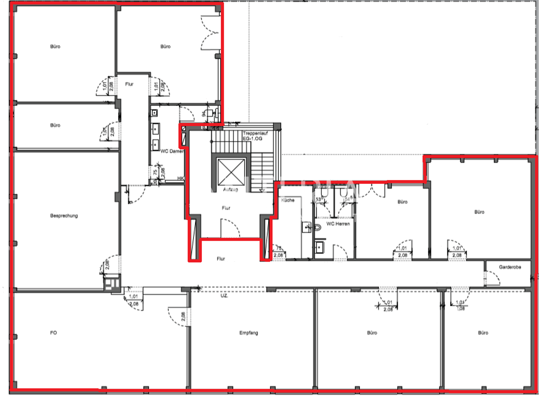 Grundriss Einheit 1.OG (ca. 363 m²)